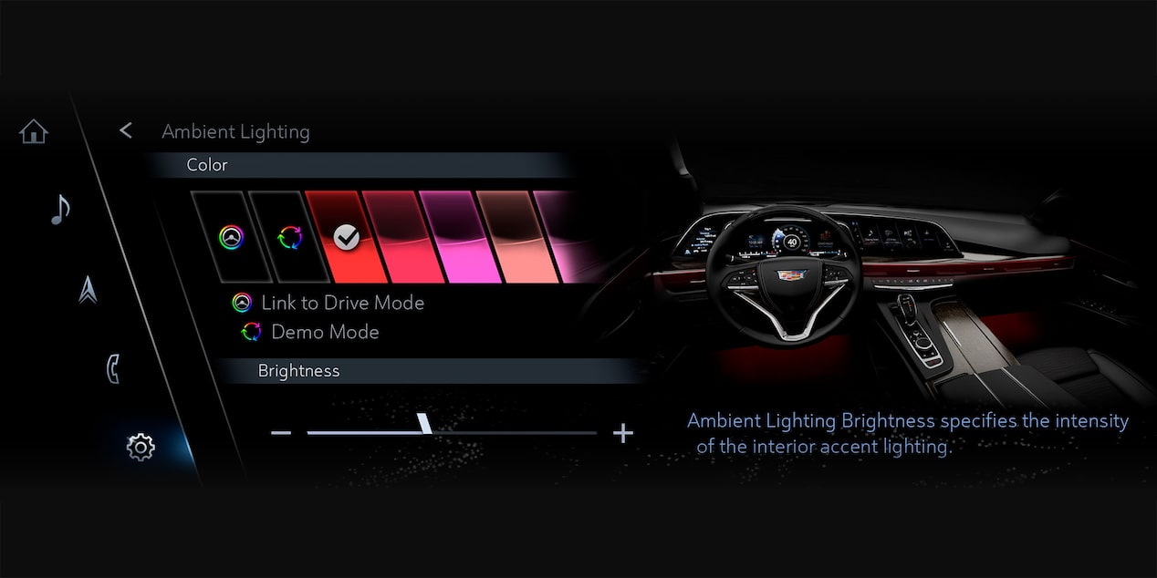2024 Cadillac Escalade ambient lighting controls.