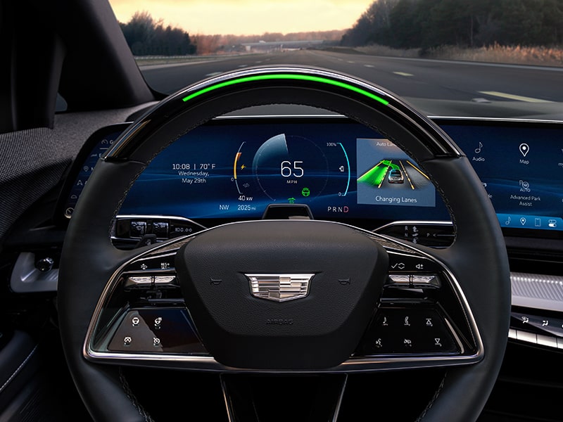 Driver's view of the Super Cruise Hands-Free Driving technology.