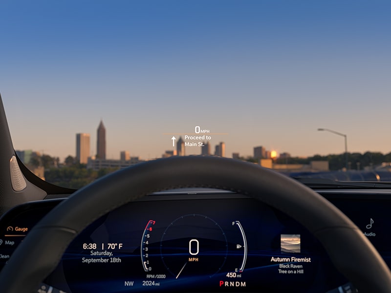 Driver's view of the Head-up Display inside the 2025 Cadillac XT4.