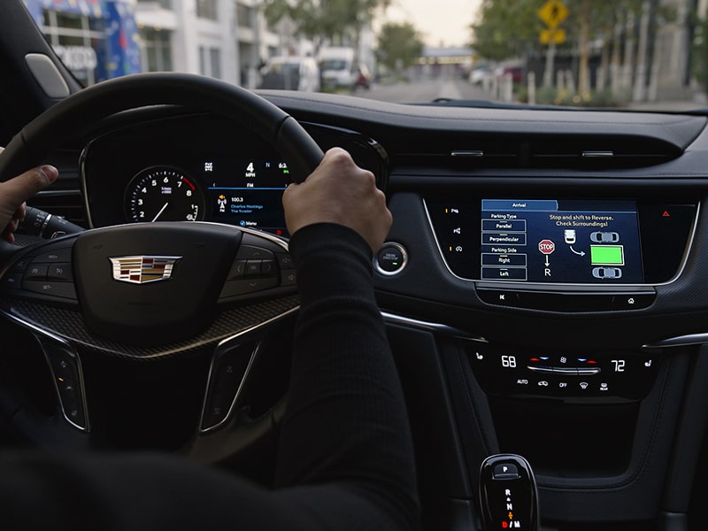 Driver's view of the luxurious interiors on the 2025 Cadillac XT5 luxury SUV.