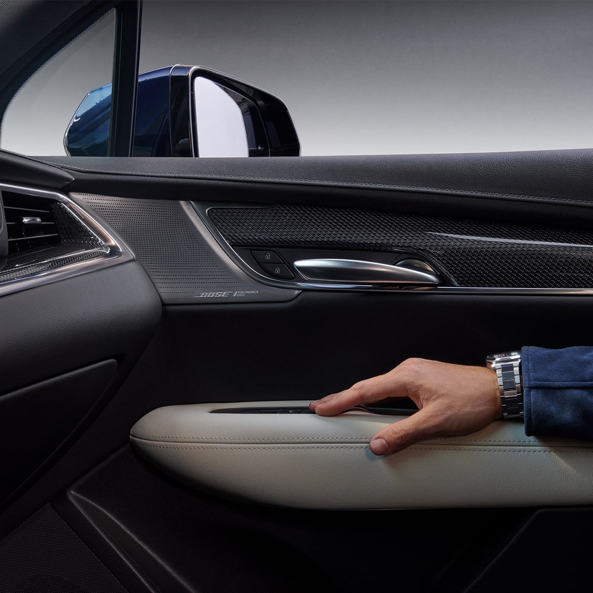 Bose audio system installed near the door panel of the 2025 Cadillac XT5 luxury SUV.