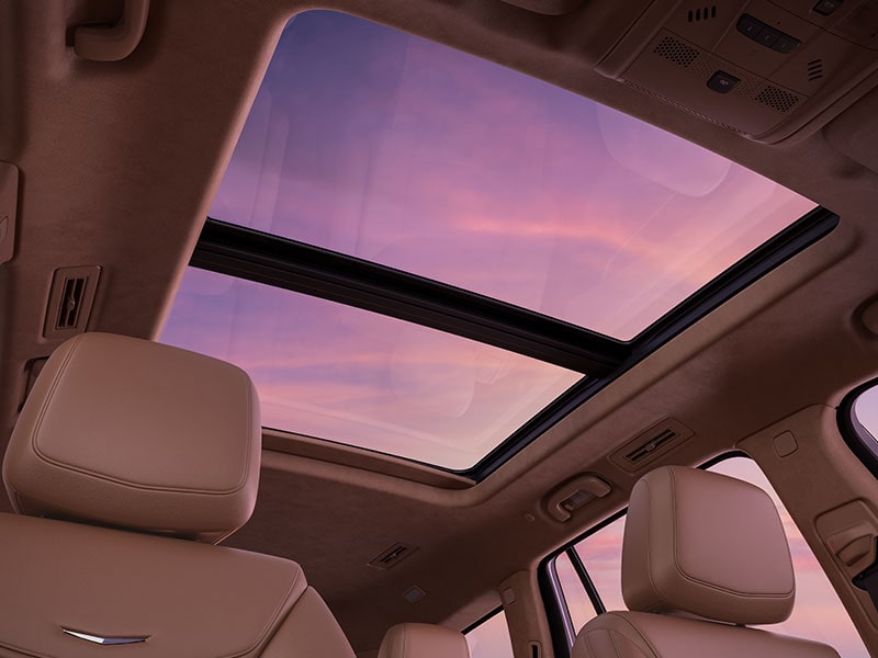 Close up view of the Ultraview sunroof on the 2025 Cadillac XT6 mid-size 7 passenger SUV.