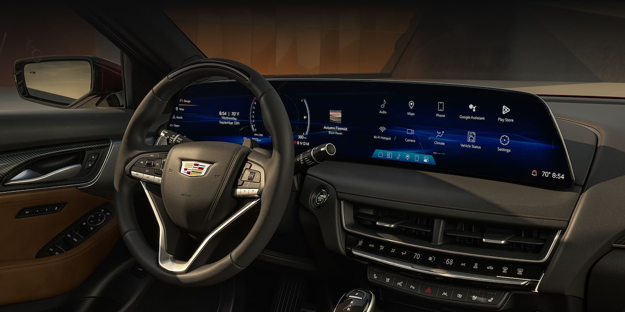 Steering wheel and advanced LED display of the 2025 Cadillac CT5.