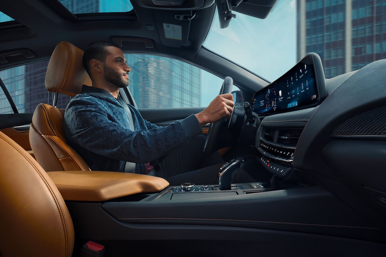 A person inside the 2025 Cadillac CT5 driving confidently knowing it has the Driver Attention Assist feature installed.