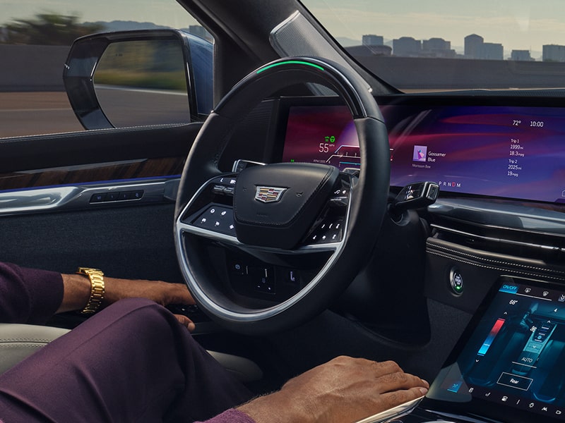 Close up view of the Super Cruise technology in action inside the 2025 Cadillac Escalade.