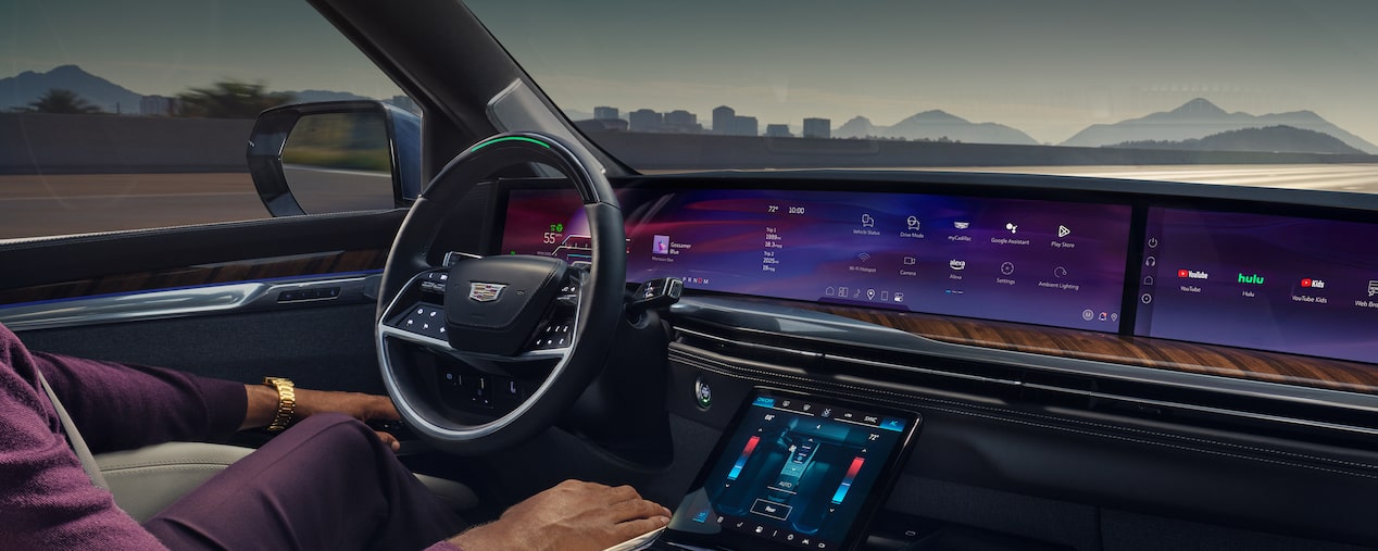 Front passenger's view of the interiors of the 2025 Cadillac Escalade.