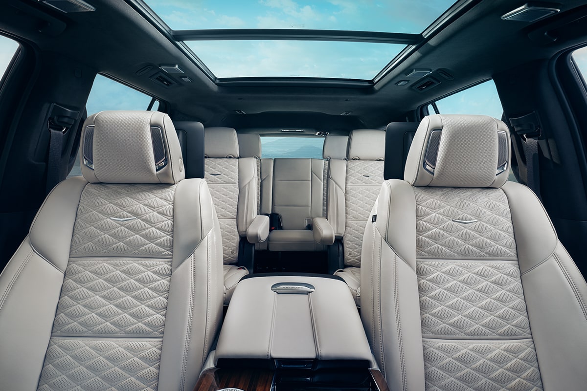 Interior view of the spacious interiors of the 2025 Cadillac Escalade.