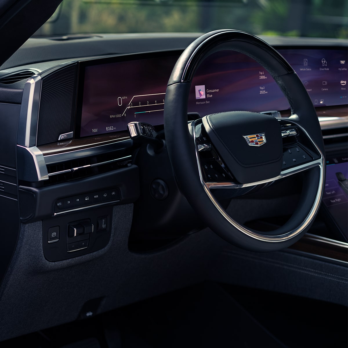 Side view of the steering wheel on the 2025 Cadillac Escalade.