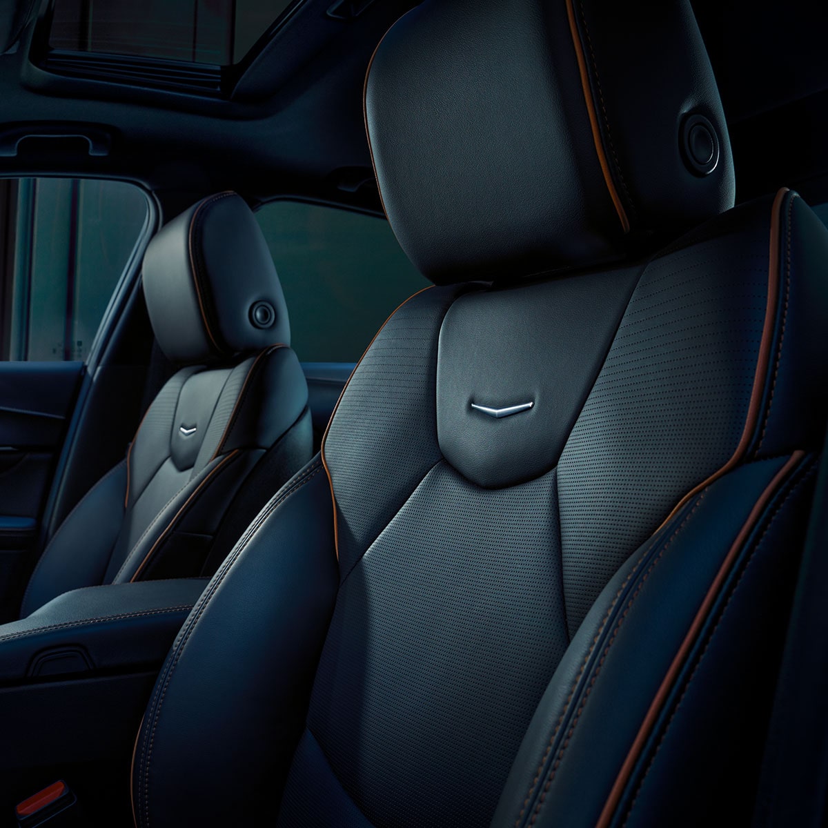 Black interior seating on the 2025 Cadillac CT4 luxury sedan.