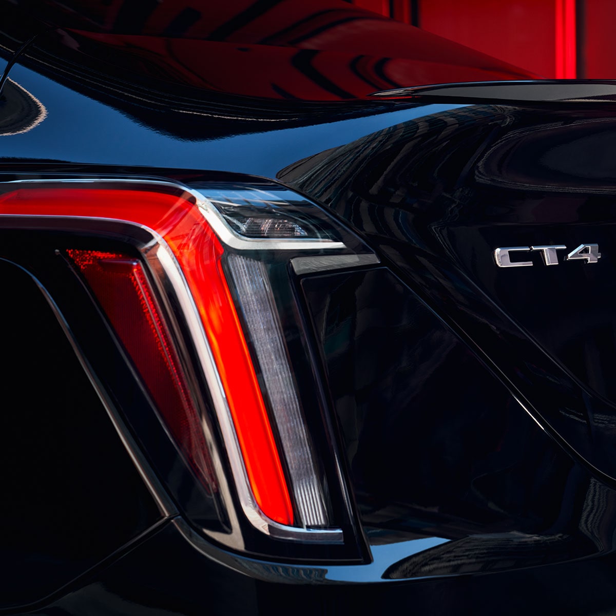 Close up view of the rear headlights on the 2025 Cadillac CT4 luxury sedan.