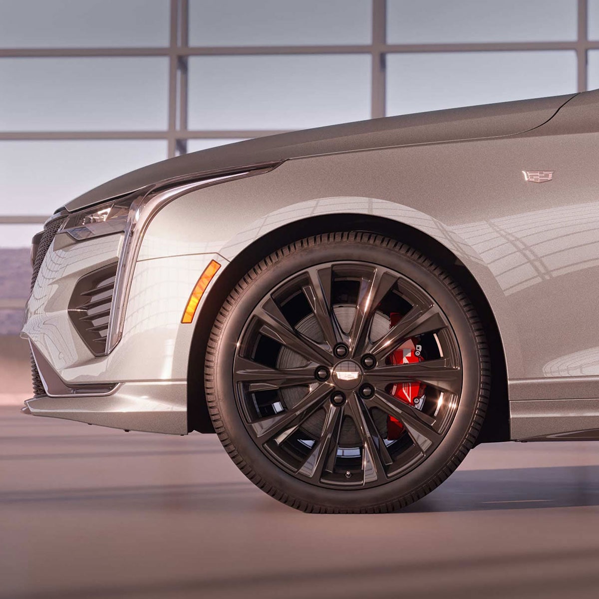 Side view of the wheels on the 2025 Cadillac CT4 luxury sedan.