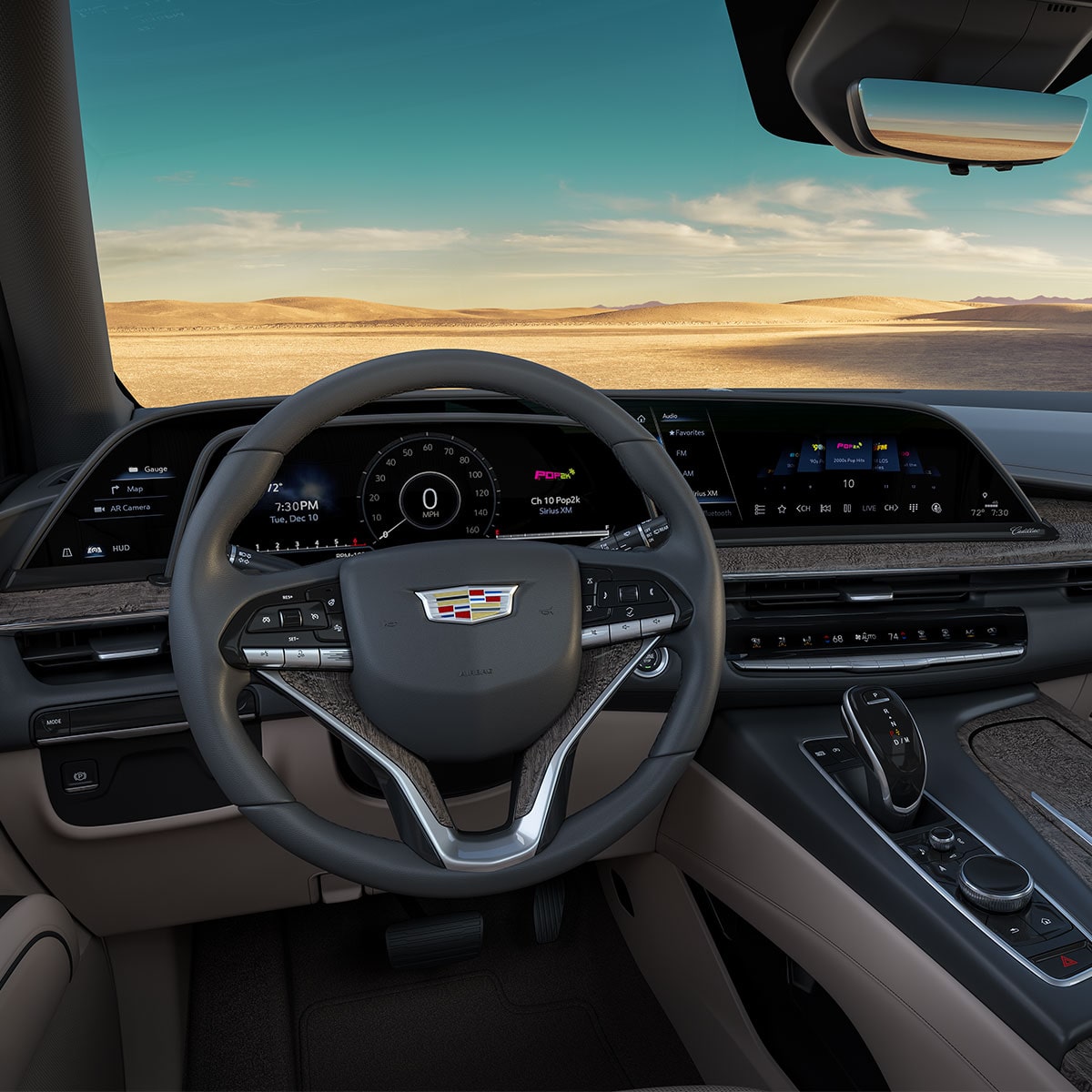 Volant et console centrale du Cadillac Escalade 2024.