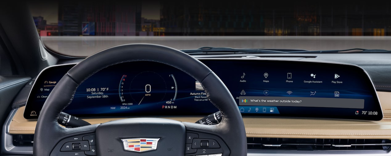 Driver's view of the curved 33" diagonal advanced LED display on the 2025 Cadillac XT4.