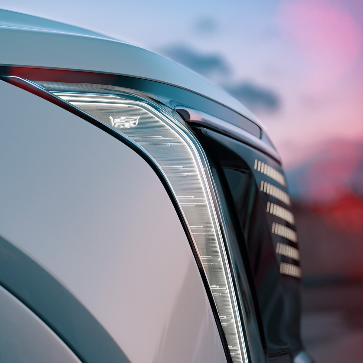 Close up view of the headlights on the 2025 Cadillac Escalade IQ electric suv.