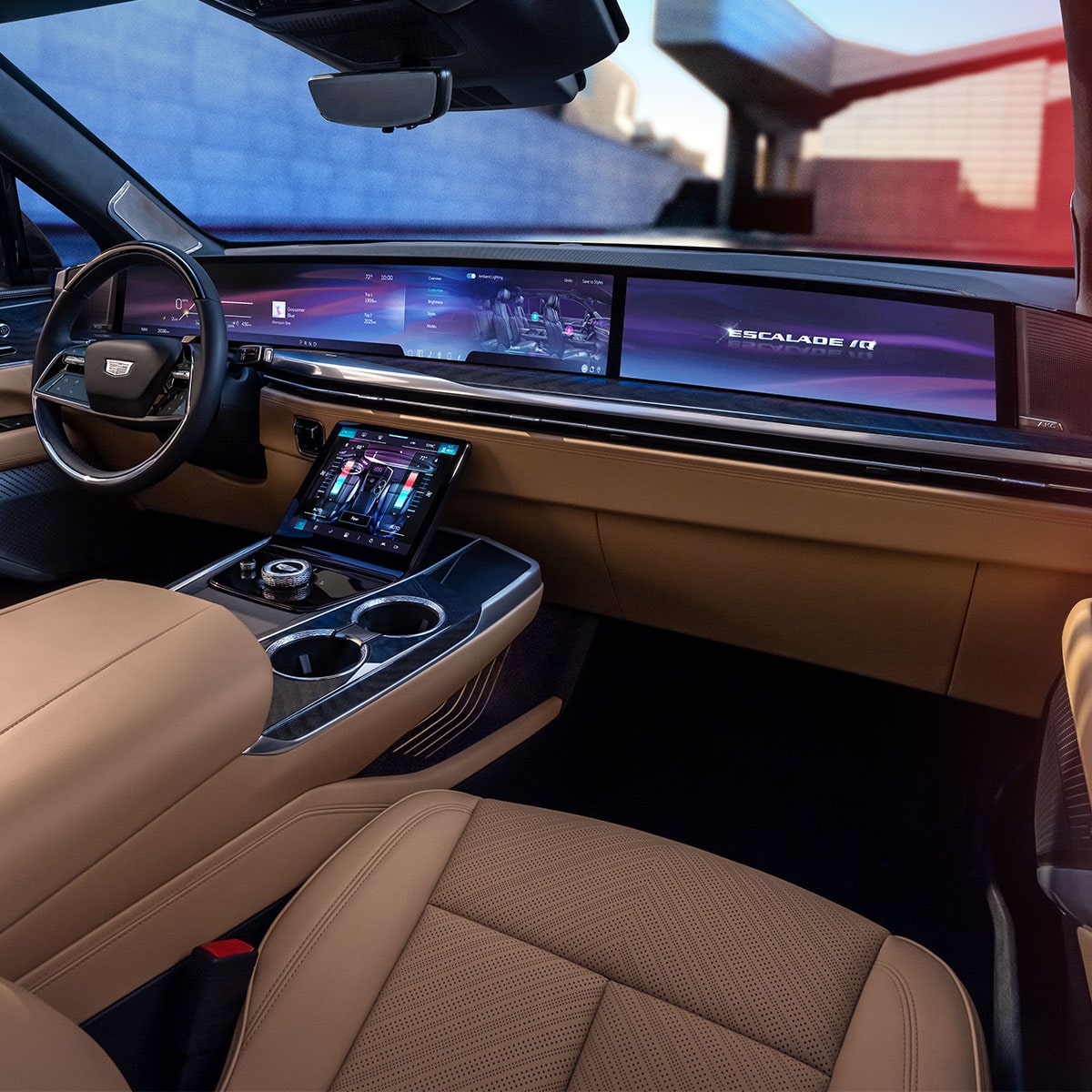 Front passenger's view of the interiors of the 2025 Cadillac Escalade IQ electric suv.