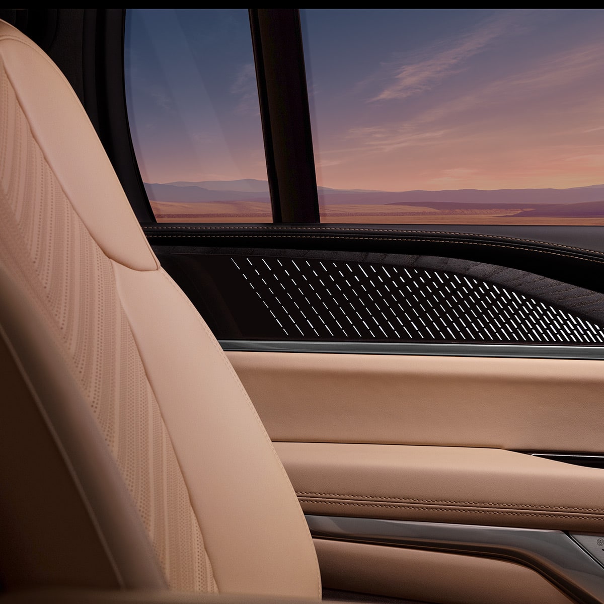 Side view of the comfortable seating on the 2025 Cadillac Escalade IQ electric suv.