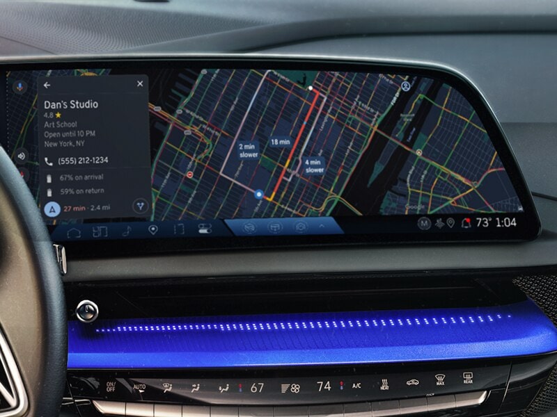 Close up view of the infotainment screen on the 2025 Cadillac OPTIQ electric SUV.