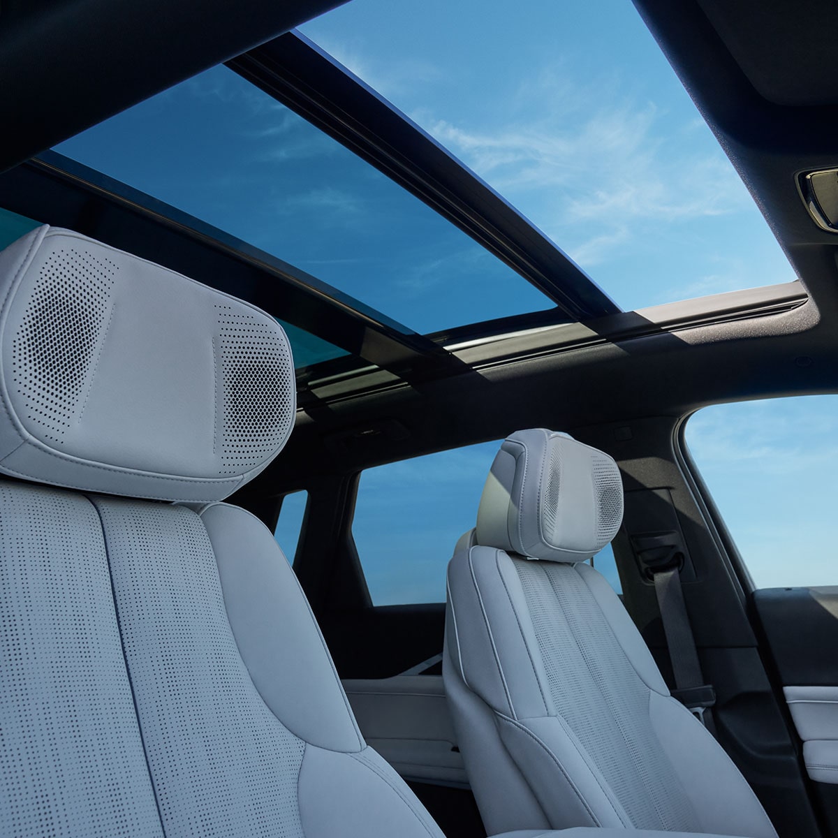 Seating and open sun roof of the 2024 Cadillac LYRIQ.