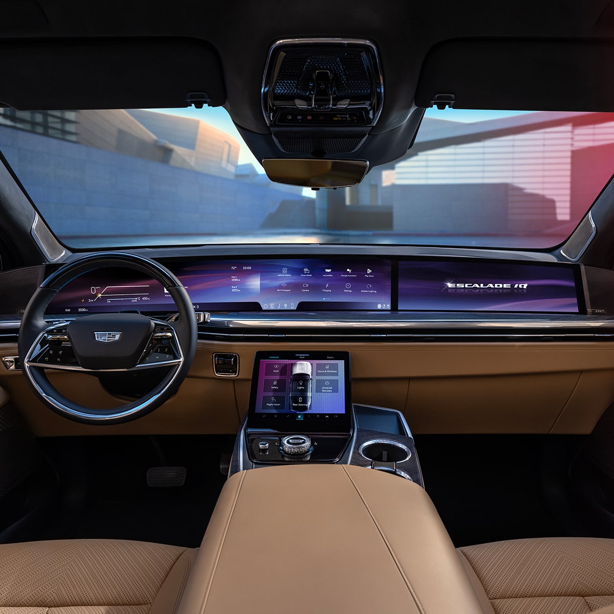 Rear passenger's perspective of the interiors of the Cadillac Escalade IQ.