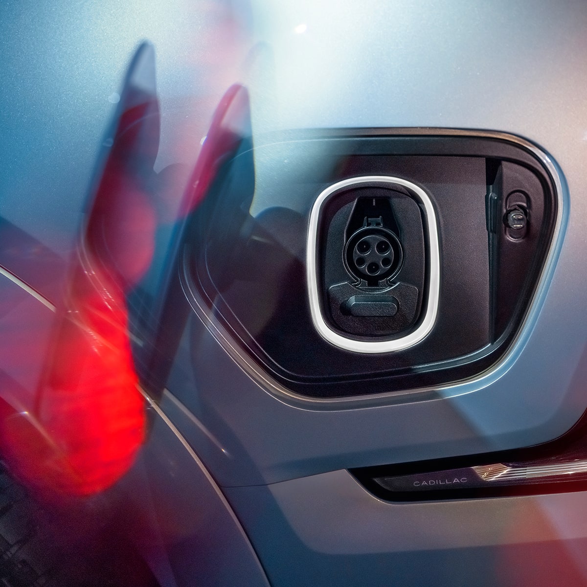 Electric charging port of the Cadillac Escalade IQ.