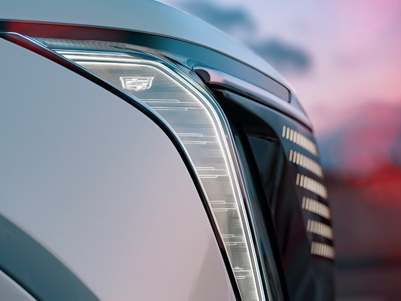 Zoomed view of the headlights of the Cadillac Escalade IQ.