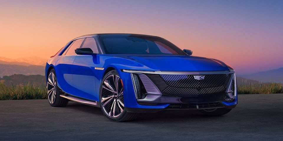 The 2024 Cadillac Celestiq parked on a pavement under a gloomy sky.