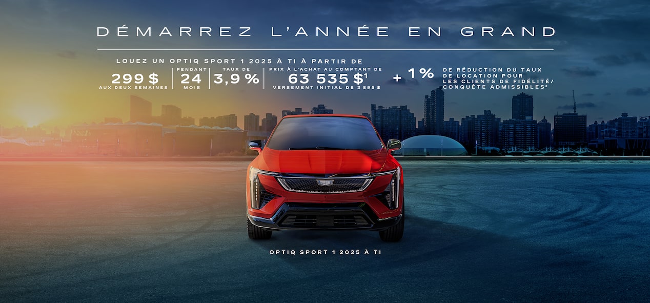 DÉMARREZ L’ANNÉE EN GRAND  LOUEZ UN OPTIQ SPORT 1 2025 À TI À PARTIR DE 299 $ AUX DEUX SEMAINES PENDANT 24 MOIS À 3,9 % VERSEMENT INITIAL DE 3 895 $ / PRIX À L’ACHAT AU COMPTANT DE 63 535 $1 + 1 % DE RÉDUCTION DU TAUX DE LOCATION POUR LES CLIENTS DE FIDÉLITÉ/CONQUÊTE ADMISSIBLES2  OPTIQ SPORT 1 2025 À TI